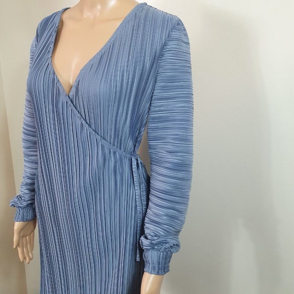 TOPSHOP wrap dress crinkle fabric Sze 12 RRP$168 bought in UK RARE slate blue - Picture 5 of 8